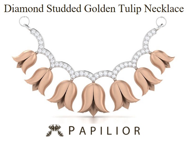 Diamond Studded - Golden Tulip Necklace